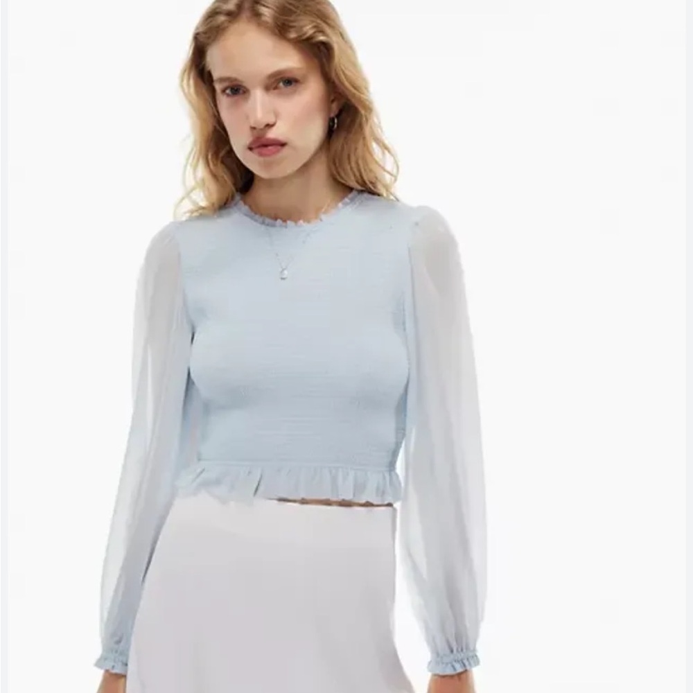 Aritzia Baby Blue Puff Sleeve Blouse (Size XS)